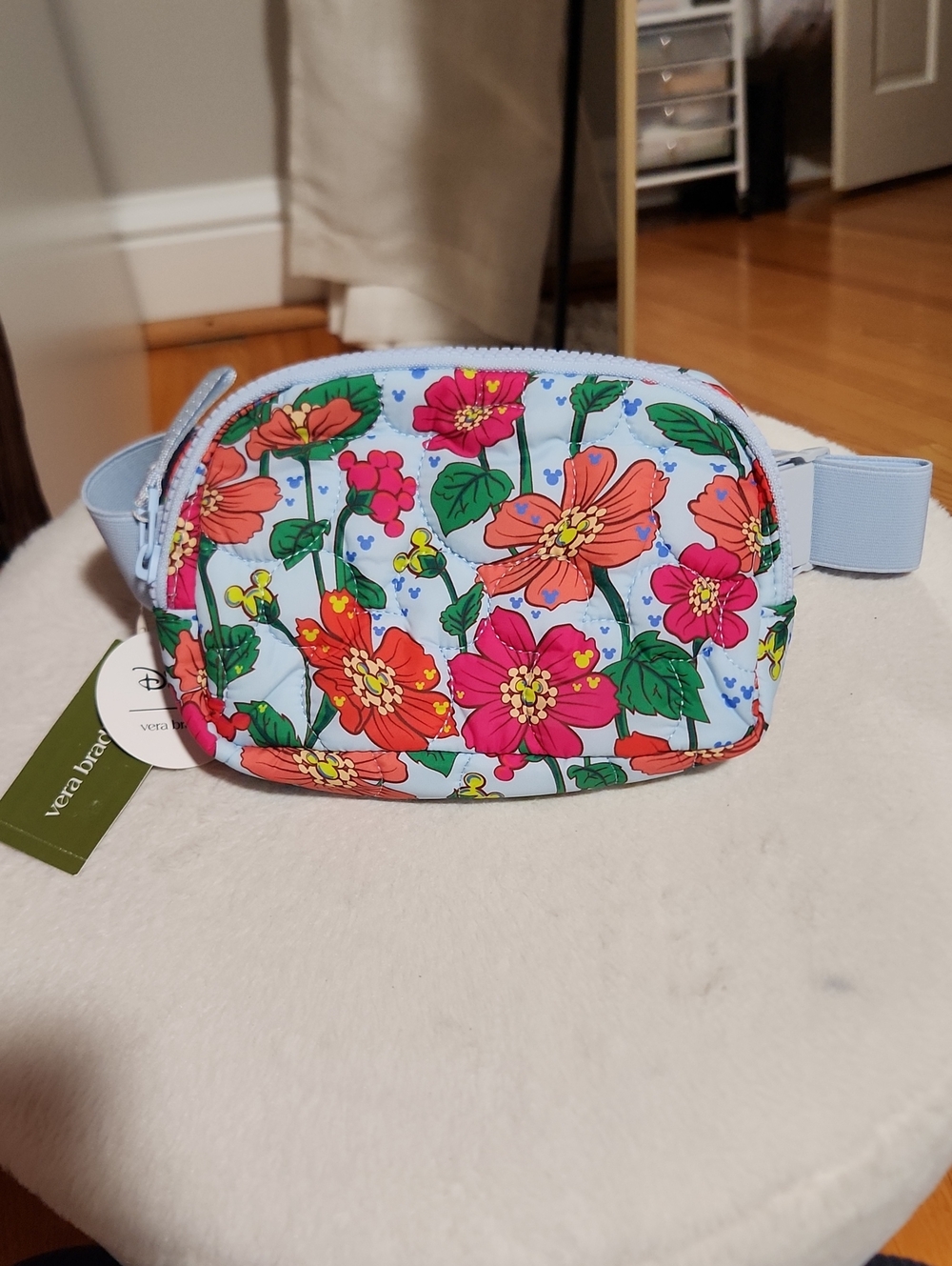 Vera Bradley/Disney Light Blue Floral Waist Bag with Pink and Coral Flowers
